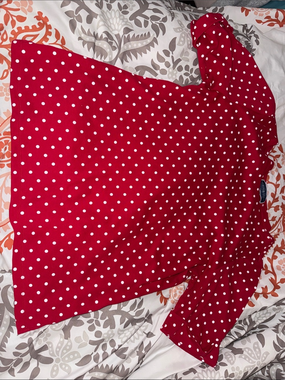 Karen Scott Red and White Polka Dot Short Sleeve Blouse